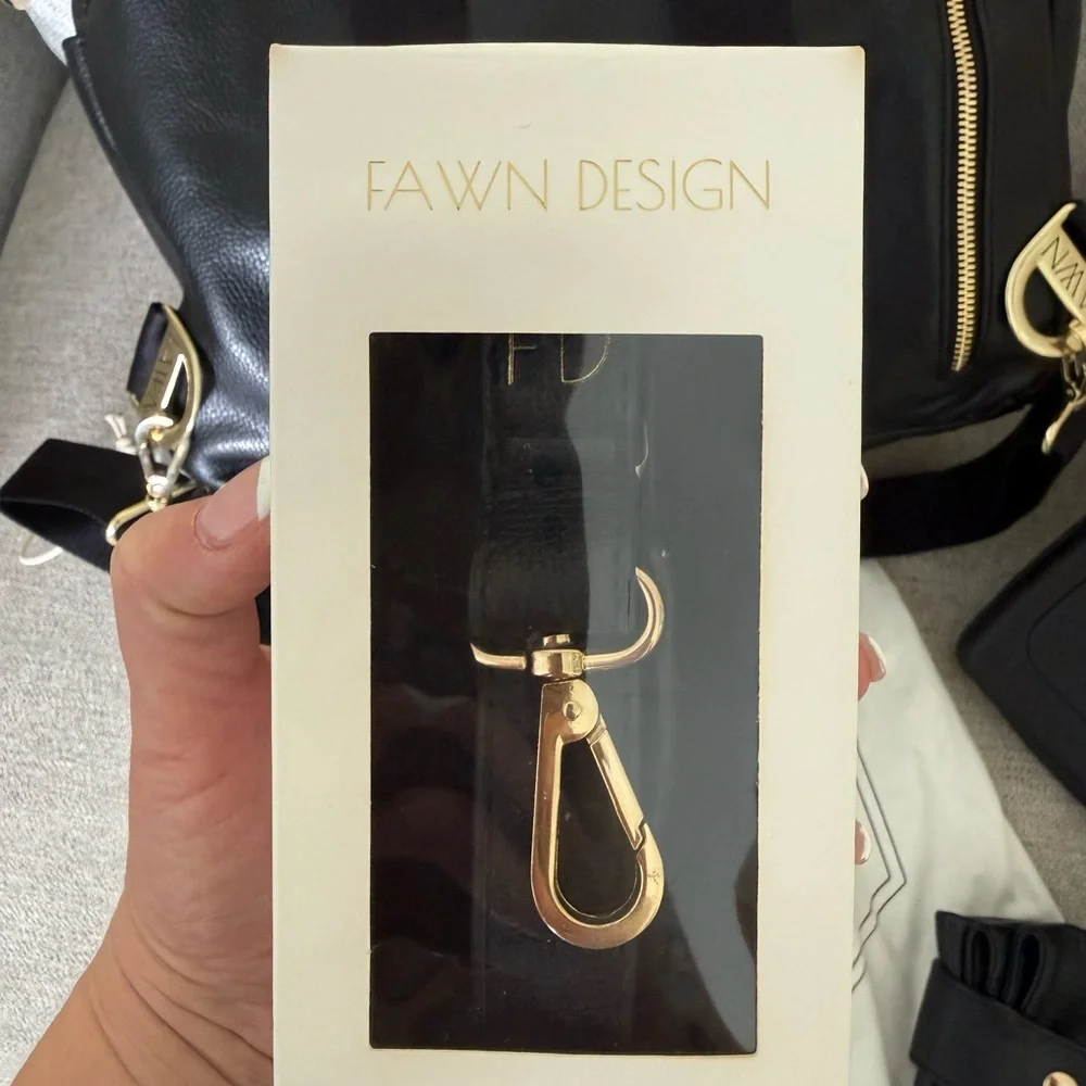 Fawn Design Black Leather Backpack with Gold Hardware